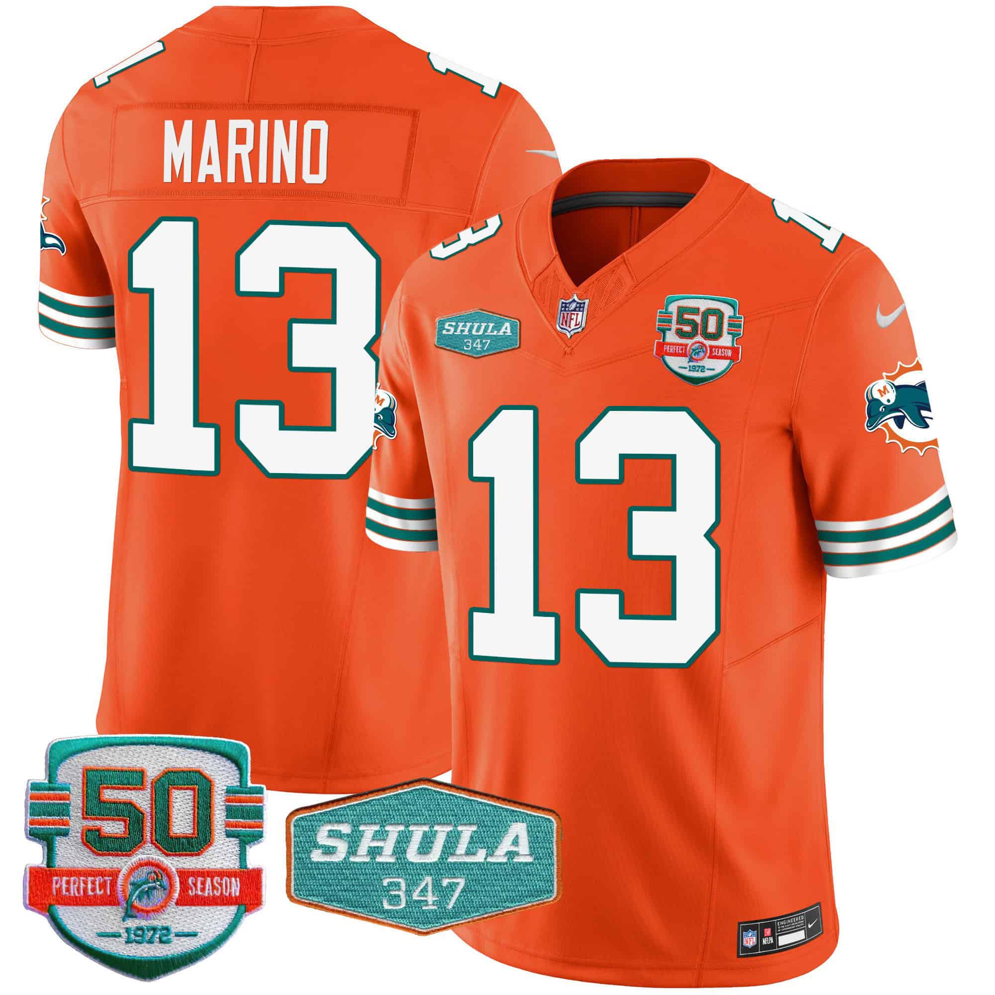 Men Miami Dolphins #13 Marino Orange 2024 Nike Throwback Shula 347 Patch Vapor NFL Jersey